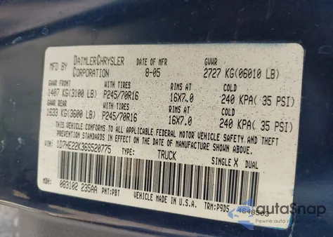 2006 Dodge Dakota St z USA, uszkodzony, nr VIN 1D7HE22K36S520775
